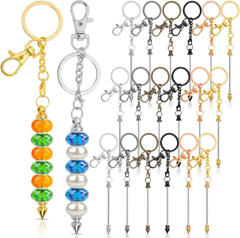 18Pcs Beadable Keychain Bar Bulk, Colorful Plating Alloy Beaded Keychain, Blank Keychain Making Supplies DIY...